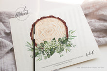 Load image into Gallery viewer, Rustic Wood Slice Seating Chart Template, Table Number Cards, Baby's Breath Greenery, Country Barn Wedding Signs, Editable Printable DIY 018