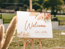 Load image into Gallery viewer, Boho Terracotta Wedding Welcome Sign Template, Burnt Orange Desert Pampas Grass Editable Poster Sign, Earthy Tones, Printable Download 017
