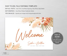 Load image into Gallery viewer, Boho Terracotta Wedding Welcome Sign Template, Burnt Orange Desert Pampas Grass Editable Poster Sign, Earthy Tones, Printable Download 017