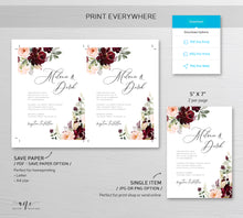 Load image into Gallery viewer, Burgundy Wedding Invitation Set Template, Printable Rustic Merlot Marsala Greenery Suit, Maroon Berry invite, 100% Editable Download 025