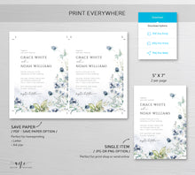 Load image into Gallery viewer, Dusty Blue Wedding Invitation Set Template, Printable Winter Rustic Wildflowers Invite, Pastel Boho Greenery, Editable Instant Download 026