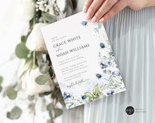 Load image into Gallery viewer, Dusty Blue Wedding Invitation Set Template, Printable Winter Rustic Wildflowers Invite, Pastel Boho Greenery, Editable Instant Download 026