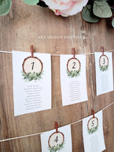 Load image into Gallery viewer, Rustic Wood Slice Seating Chart Template, Table Number Cards, Baby's Breath Greenery, Country Barn Wedding Signs, Editable Printable DIY 018