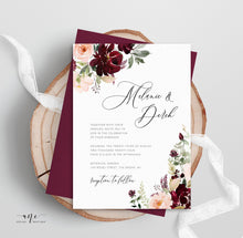 Load image into Gallery viewer, Burgundy Wedding Invitation Set Template, Printable Rustic Merlot Marsala Greenery Suit, Maroon Berry invite, 100% Editable Download 025