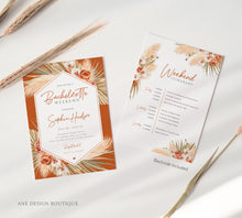Load image into Gallery viewer, Terracotta Bachelorette Invite Itinerary Editable Template, Boho Pampas Grass Weekend Program, Desert Earthy Palm Printable Download DIY 017