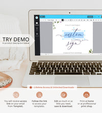 Load image into Gallery viewer, Rustic Floral Wedding Sign Template, Eucalyptus Lavender Purple Roses Editable Table Sign, Printable Custom Wedding Signs, 5x7 8x10, DIY 034