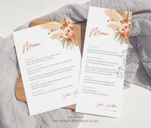 Load image into Gallery viewer, Terracotta Boho Wedding Menu Template, Desert Pampas Grass Printable Dinner Menu Card, Earthy Tones Burnt Orange, Editable, Download DIY 017