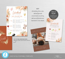 Load image into Gallery viewer, Terracotta Pampas Grass Bachelorette Party Itinerary Template, Editable Birthday Weekend Invitation, Wedding Program Printable Download 017b