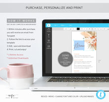 Load image into Gallery viewer, Terracotta Boho Wedding Menu Template, Desert Pampas Grass Printable Dinner Menu Card, Earthy Tones Burnt Orange, Editable, Download DIY 017