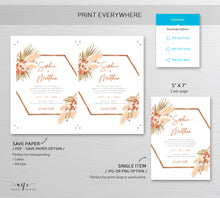 Load image into Gallery viewer, Terracotta Pampas Grass Wedding Invitation Set Template, Boho Hexagon Arch, Dried Palm Leaf, Earthy Tones, Burnt Orange, Instant Download 017