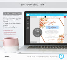 Load image into Gallery viewer, Terracotta Pampas Grass Wedding Invitation Set Template, Boho Hexagon Arch, Dried Palm Leaf, Earthy Tones, Burnt Orange, Instant Download 017