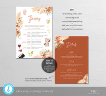 Load image into Gallery viewer, Bachelorette Pampas Grass Itinerary Details Editable Template, Boho Terracotta Weekend Program, Desert Earthy Palm, Printable Download 017
