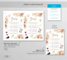 Load image into Gallery viewer, Bachelorette Pampas Grass Itinerary Details Editable Template, Boho Terracotta Weekend Program, Desert Earthy Palm, Printable Download 017