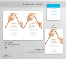 Load image into Gallery viewer, Terracotta Boho Wedding Invitation Set Template, Pampas Grass Dried Palm Leaf, Fall Winter, Earthy Tones Burnt Orange, Instant Download, 017