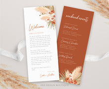 Load image into Gallery viewer, Terracotta Pampas Grass Welcome Letter Itinerary Template, Boho Event Timeline Editable Welcome Bag Weekend Schedule, Printable, Download 017