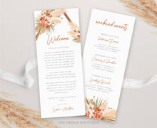 Load image into Gallery viewer, Terracotta Pampas Grass Welcome Letter Itinerary Template, Boho Order of Events Editable Welcome Bag Weekend Schedule Printable Download 017
