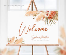 Load image into Gallery viewer, Boho Terracotta Wedding Welcome Sign Template, Burnt Orange Desert Pampas Grass Editable Poster Sign, Earthy Tones, Printable Download 017