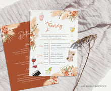Load image into Gallery viewer, Bachelorette Pampas Grass Itinerary Details Editable Template, Boho Terracotta Weekend Program, Desert Earthy Palm, Printable Download 017