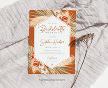 Load image into Gallery viewer, Terracotta Bachelorette Invite Itinerary Editable Template, Boho Pampas Grass Weekend Program, Desert Earthy Palm Printable Download DIY 017