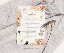 Load image into Gallery viewer, Terracotta Pampas Grass Bachelorette Party Itinerary Template, Editable Birthday Weekend Invitation, Wedding Program Printable Download 017b