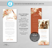 Load image into Gallery viewer, Terracotta Pampas Grass Welcome Letter Itinerary Template, Boho Order of Events Editable Welcome Bag Weekend Schedule Printable Download 017