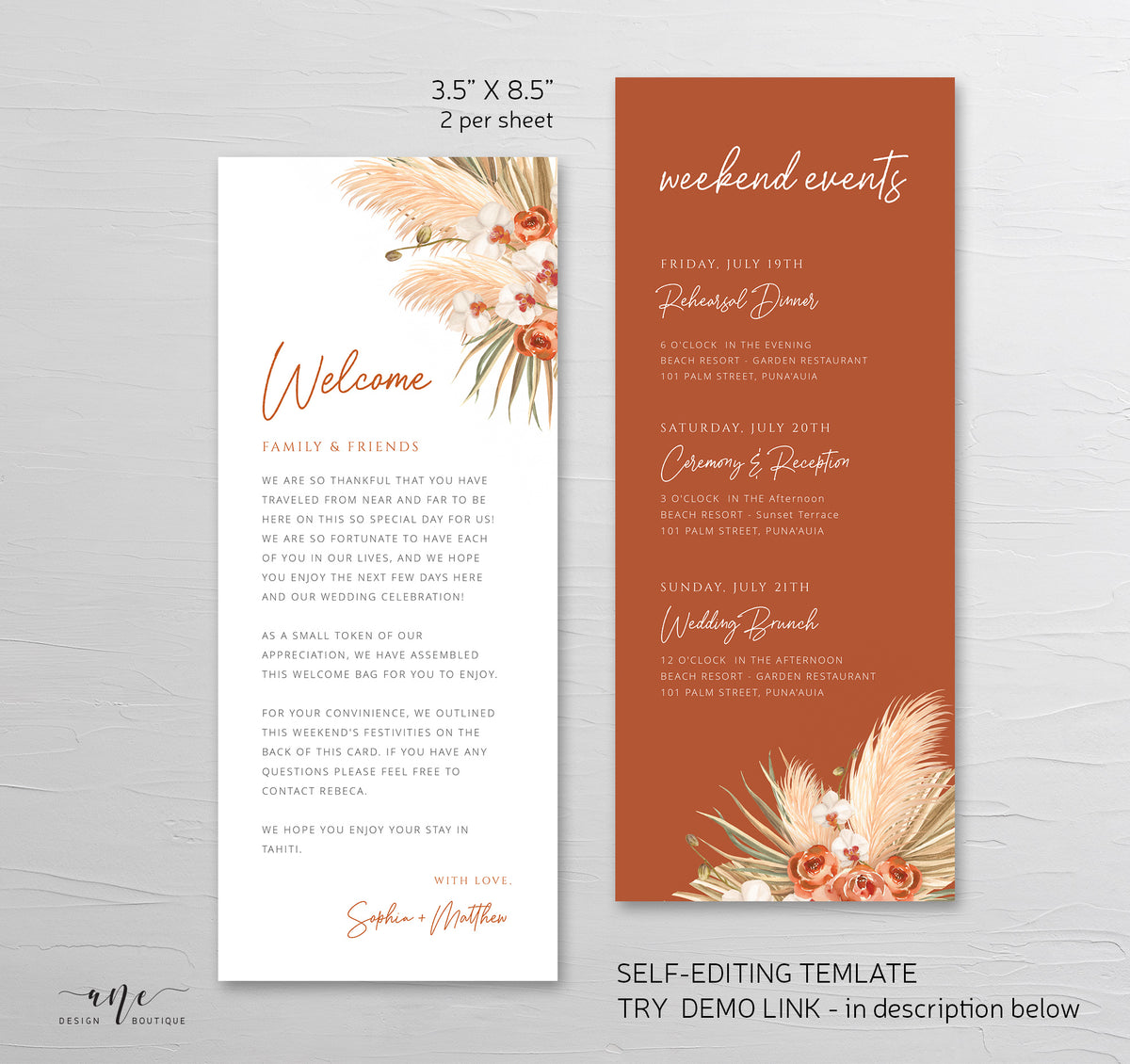 Greenery Welcome Letter Itinerary – Ane Design Boutique