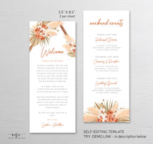 Load image into Gallery viewer, Terracotta Pampas Grass Welcome Letter Itinerary Template, Boho Order of Events Editable Welcome Bag Weekend Schedule Printable Download 017
