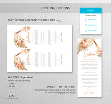Load image into Gallery viewer, Terracotta Pampas Grass Welcome Letter Itinerary Template, Boho Order of Events Editable Welcome Bag Weekend Schedule Printable Download 017