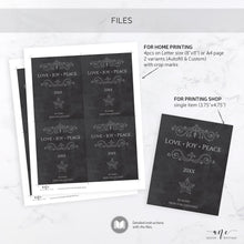 Load image into Gallery viewer, Holiday Christmas Wine Label Template - Editable Text In PDF - Personalized Christmas Wine Bottle Labels / Love Joy Peace - Card Alternative