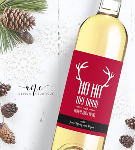 Printable Christmas Wine Label Template - Editable PDF - Personalized Funny Christmas Wine Bottle Labels / Ho Ho My Deer - Card Alternative
