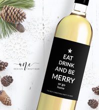 Load image into Gallery viewer, Holiday Christmas Wine Label - Editable PDF Template - Personalized Christmas Wine Bottle Labels / Edit All Text - Eat Drink And Be Merry