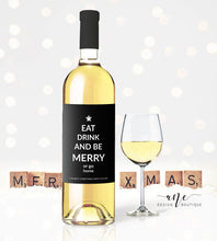 Load image into Gallery viewer, Holiday Christmas Wine Label - Editable PDF Template - Personalized Christmas Wine Bottle Labels / Edit All Text - Eat Drink And Be Merry