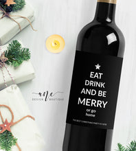Load image into Gallery viewer, Holiday Christmas Wine Label - Editable PDF Template - Personalized Christmas Wine Bottle Labels / Edit All Text - Eat Drink And Be Merry