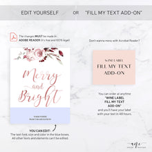 Load image into Gallery viewer, Christmas Wine Label Template - Editable PDF Printable - Personalized Christmas Wine Bottle Labels / Rose Gold - Christmas Card Alternative