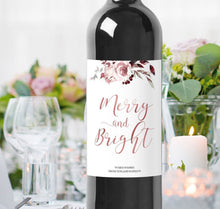 Load image into Gallery viewer, Christmas Wine Label Template - Editable PDF Printable - Personalized Christmas Wine Bottle Labels / Rose Gold - Christmas Card Alternative