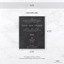 Load image into Gallery viewer, Holiday Christmas Wine Label Template - Editable Text In PDF - Personalized Christmas Wine Bottle Labels / Love Joy Peace - Card Alternative