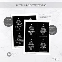 Load image into Gallery viewer, Holiday Christmas Wine Label - Editable PDF Template - Personalized Christmas Wine Bottle Labels / Edit All Text - Eat Drink And Be Merry