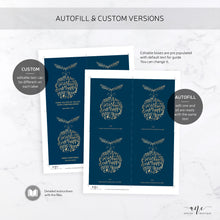 Load image into Gallery viewer, Printable Christmas Wine Label Template - Editable PDF - Personalized Christmas Wine Bottle Labels / Navy Blue - Christmas Card Alternative