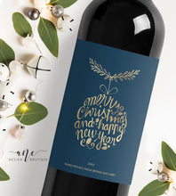 Load image into Gallery viewer, Printable Christmas Wine Label Template - Editable PDF - Personalized Christmas Wine Bottle Labels / Navy Blue - Christmas Card Alternative