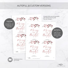 Load image into Gallery viewer, Christmas Wine Label Template - Editable PDF Printable - Personalized Christmas Wine Bottle Labels / Rose Gold - Christmas Card Alternative