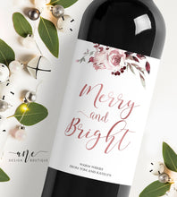 Load image into Gallery viewer, Christmas Wine Label Template - Editable PDF Printable - Personalized Christmas Wine Bottle Labels / Rose Gold - Christmas Card Alternative