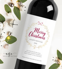 Load image into Gallery viewer, Printable Christmas Wine Label Template - Editable PDF - Personalized Christmas Wine Bottle Labels / Merry Christmas - Card Alternative