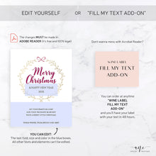 Load image into Gallery viewer, Printable Christmas Wine Label Template - Editable PDF - Personalized Christmas Wine Bottle Labels / Merry Christmas - Card Alternative