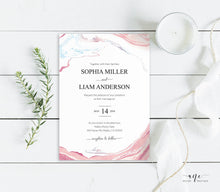 Load image into Gallery viewer, Geode Marble Wedding Invitation Suite Template, Blush Pink Agate Minerals, Rose Marble Wedding Invite, Templett 100% Editable, Printable 005