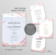 Load image into Gallery viewer, Geode Marble Wedding Invitation Suite Template, Blush Pink Agate Minerals, Rose Marble Wedding Invite, Templett 100% Editable, Printable 005