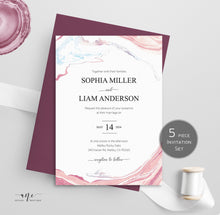 Load image into Gallery viewer, Geode Marble Wedding Invitation Suite Template, Blush Pink Agate Minerals, Rose Marble Wedding Invite, Templett 100% Editable, Printable 005