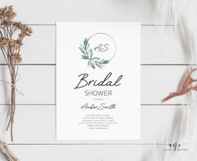 Load image into Gallery viewer, Initials Greenery Hoop Bridal Shower Invitation Template, Eucalyptus Boho Ring Wedding Shower, 100% Editable, Printable Instant Download 004