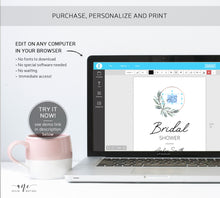 Load image into Gallery viewer, Initials Greenery Hoop Bridal Shower Invitation Template, Eucalyptus Boho Ring Wedding Shower, 100% Editable, Printable Instant Download 004