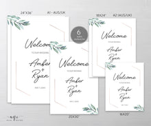 Load image into Gallery viewer, Eucalyptus Wedding Welcome Sign Template, Geometric Rose Gold, Greenery Wedding Signs, Original Watercolor Art, 100% Editable Printable, 004