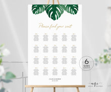 Load image into Gallery viewer, Tropical Monstera Seating Chart Template, Greenery Wedding Bridal Signs Table Plan, Tropical Decoration, 100% Editable, US UK, Printable 003
